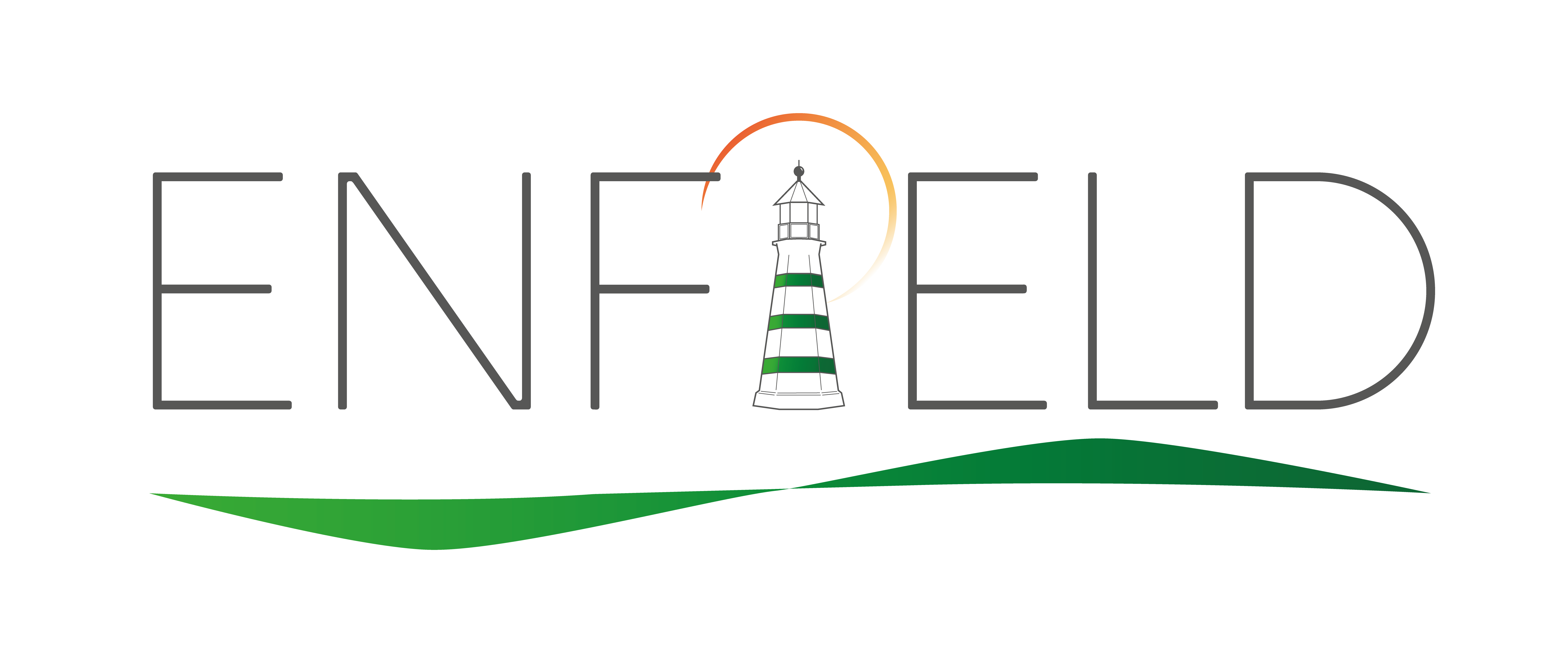 Enfield logo with a lighthouse as the letter I in the middle of the text